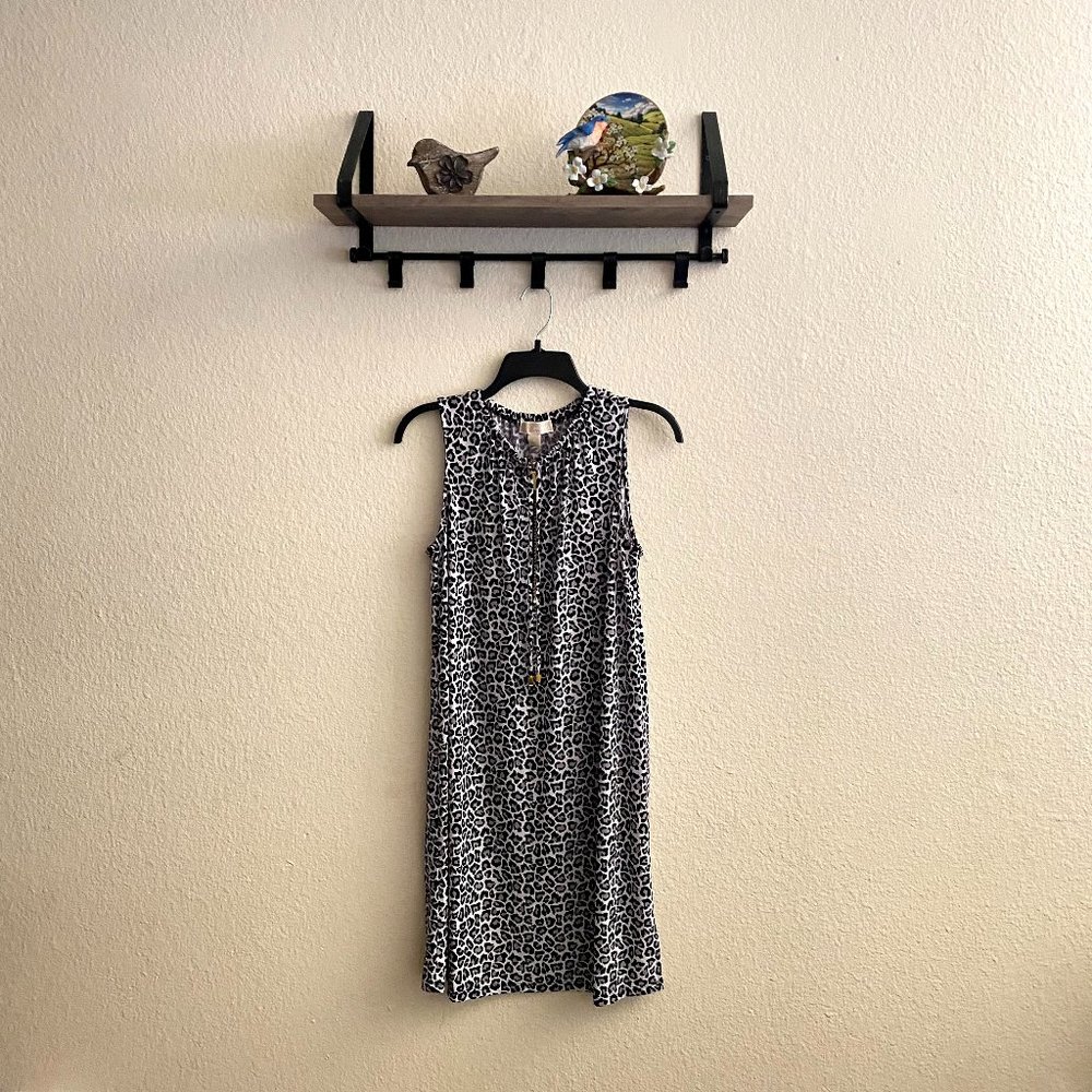Michael Kors sz:M Black White Leopard Animal Print Sleeveless Zip Dress - Picture 1 of 11